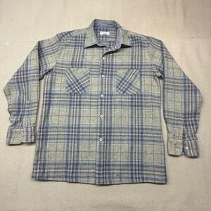Vintage Lotte Plaid Flannel Shirt Mens Gry Blue Burgundy Button Down L/S Pockets